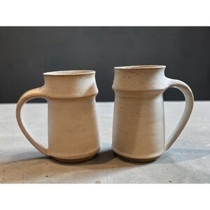 Studio Pottery Mugs Set of 2 Brutalist Stoneware cream colored